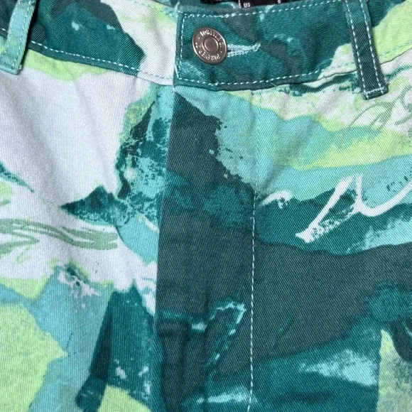 Forever 21 Womens Size Small Cargo Pants Teal Green Abstract Wide Leg Y2K - Picture 11 of 16